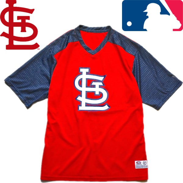 1点物◇MLBセントルイスカージナルス赤ベースボールシャツ古着メンズML