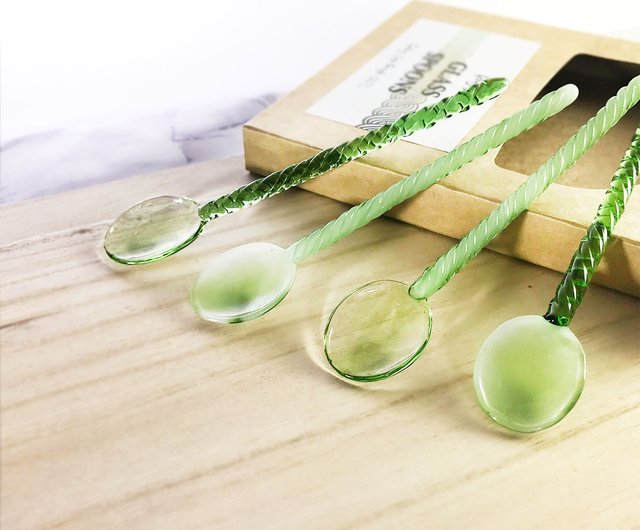 台湾 スパイラル ガラス スプーン 4 に緑 chienkeng - Pinkoi