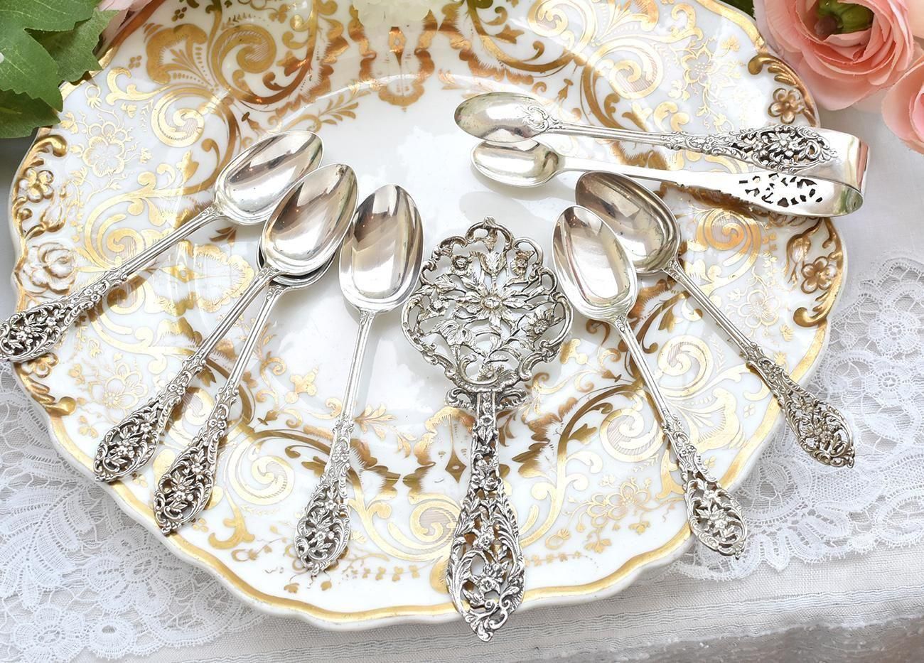 英国アンティーク銀器【純銀】William Comynsセット◇ティースプーン6