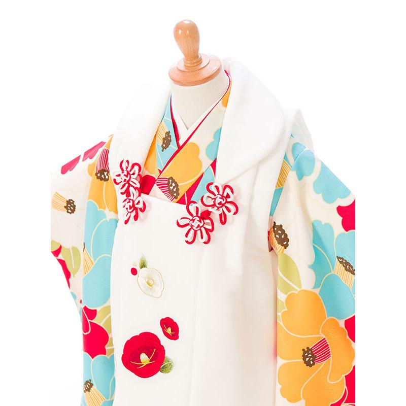 被布 椿柄の七五三着物3歳 女の子(被布)フルセット（白系 ）｜女の子