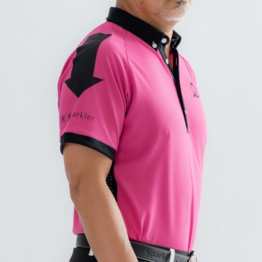 メンズゴルフウェア ピンク 黒 ポロシャツ ストレッチ素材 UVカット